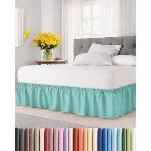 Wrap Around Dust Ruffle Bed Skirt - Spa Blue - for King Size Beds with 15 Inch D